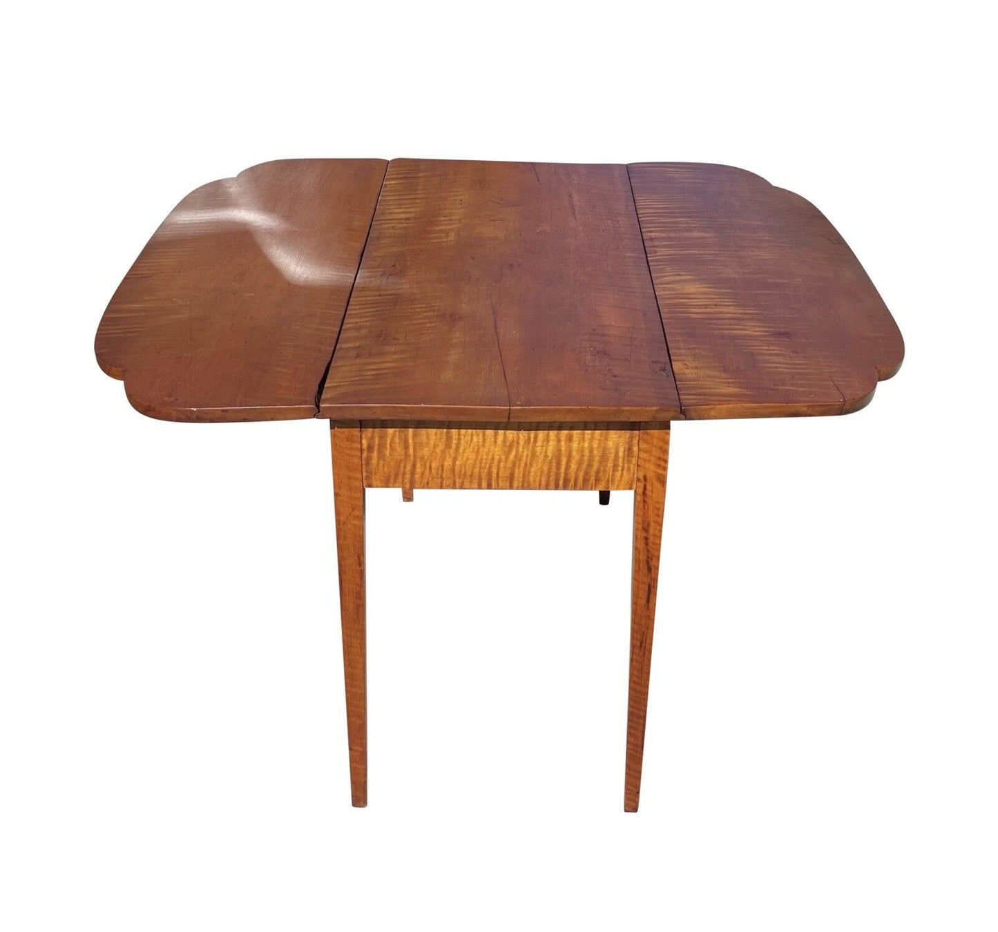Antique Federal Period Hepplewhite Tiger Maple Drop Leaf Table With Ovolo Top