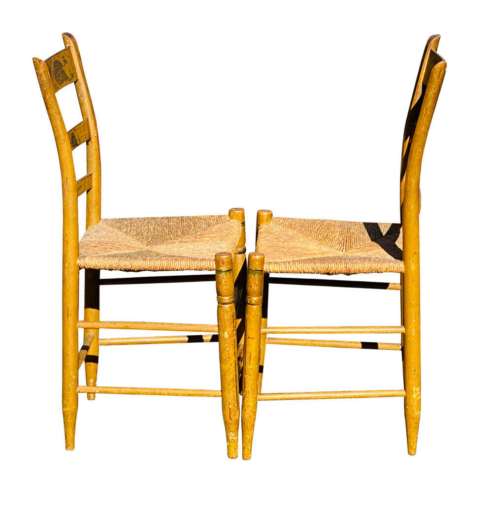 19TH C ANTIQUE COUNTRY PRIMITIVE SHERATON SET OF 4 FANCY PAINT DINING CHAIRS