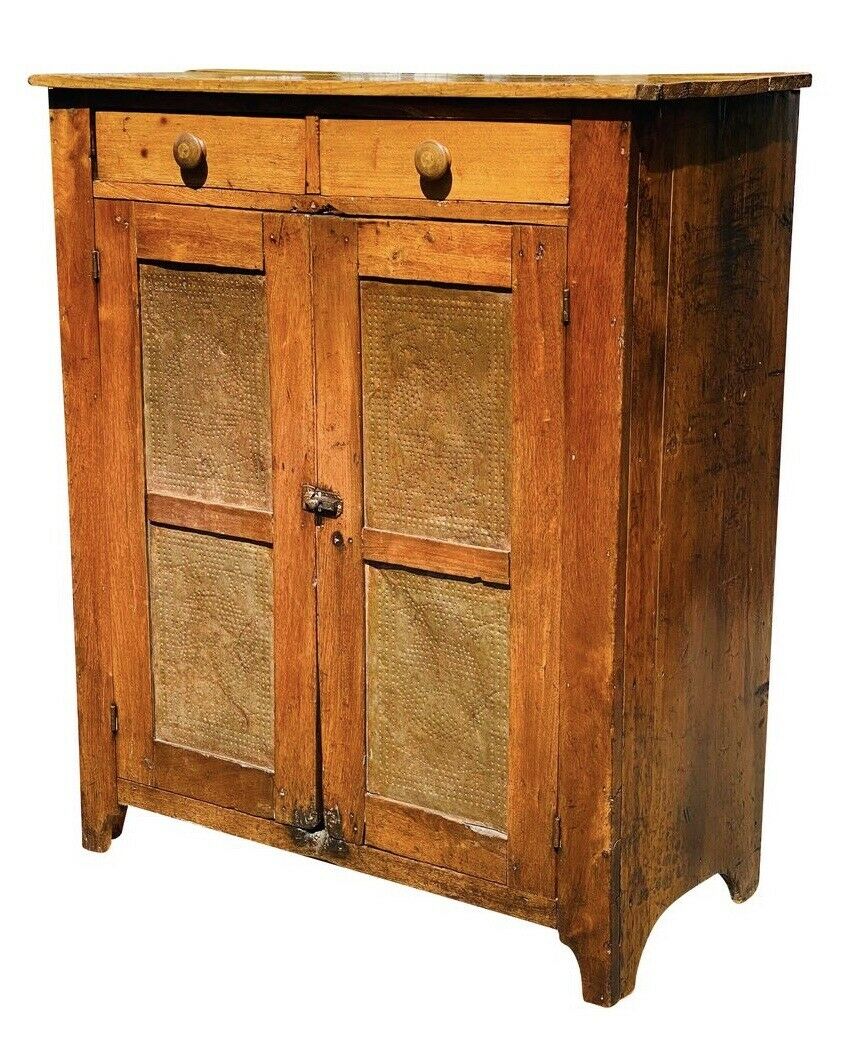 19th C Antique Country Primitive Walnut Pie Safe / Kitchen Cabinet