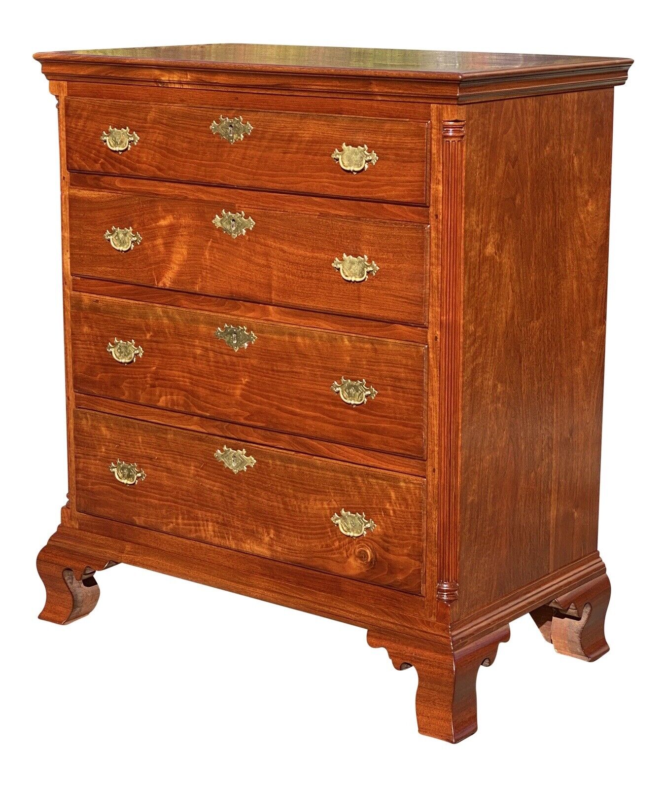 18th C Antique Chippendale Pennsylvania Cherry Bachelor Chest W/ Carved Columns