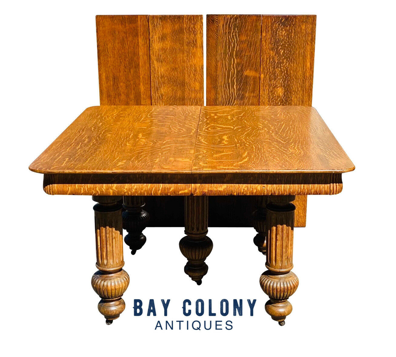 19TH C ANTIQUE VICTORIAN TIGER OAK DINING TABLE W/ CARVED LEGS ~ 48" X 94"