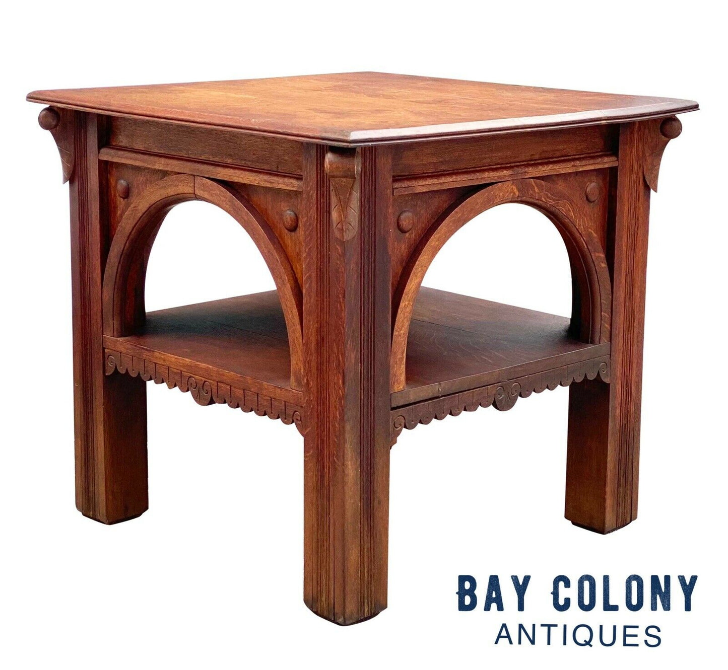19th C Antique New York Victorian Tiger Oak Parlor Table - Thomas Brooks