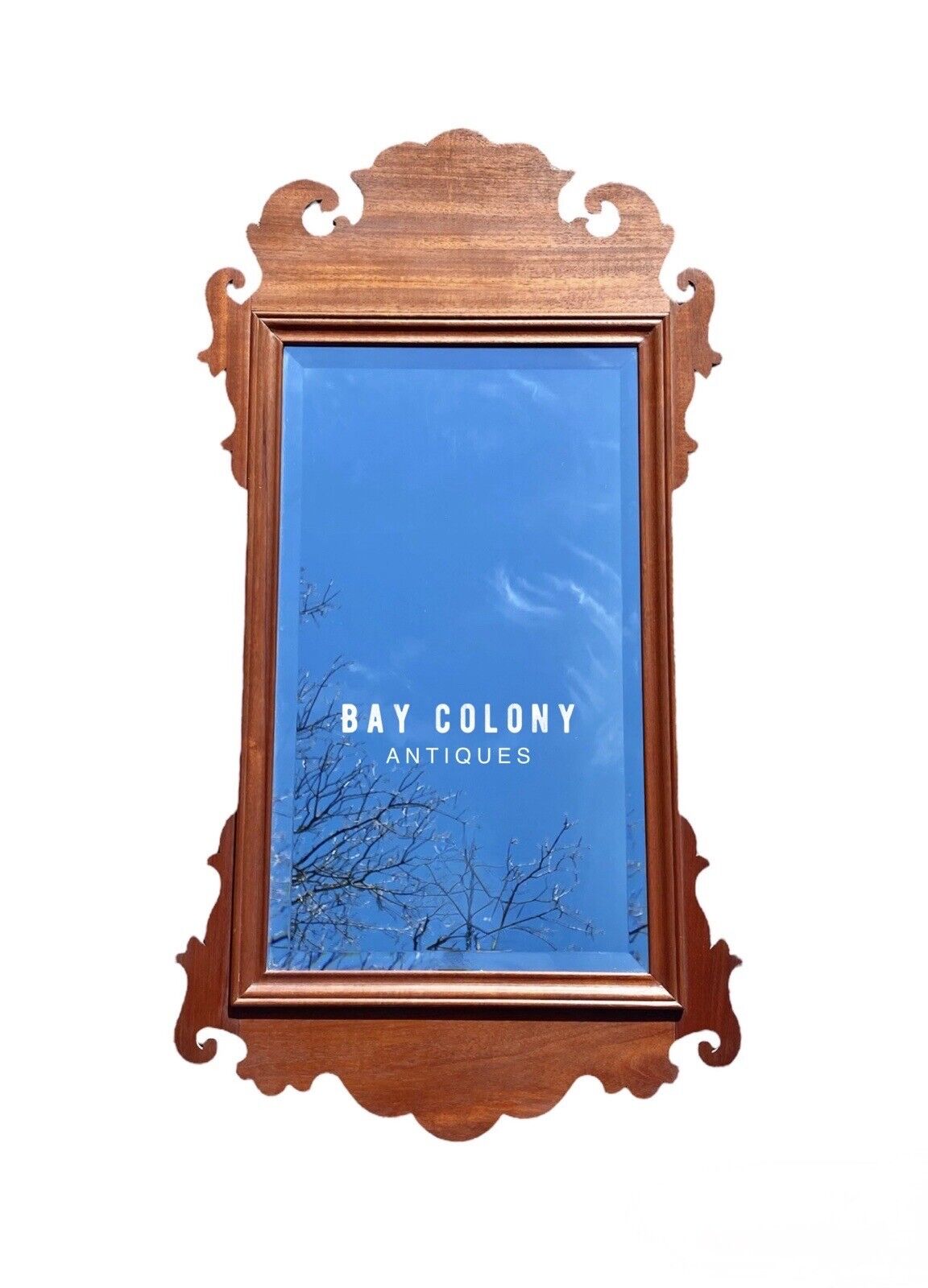 Vintage Mahogany Mirror with Double Beveled Glass - Chippendale Style