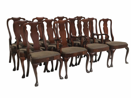 20TH C HENKEL HARRIS SET OF 12 MAHOGANY QUEEN ANNE ANTIQUE STYLE DINING CHAIRS