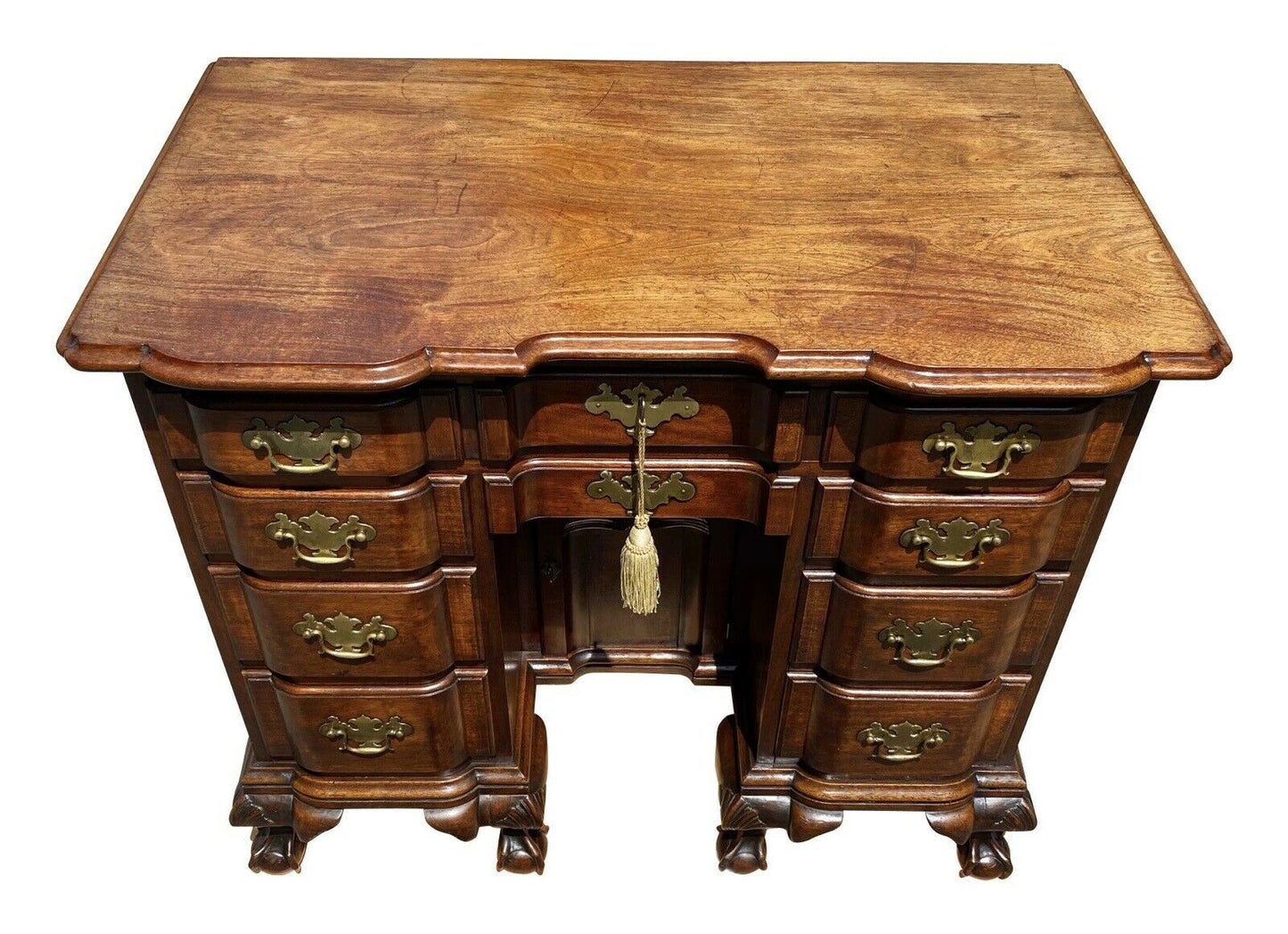 18th C Antique Chippendale Mahogany Shell Carved Knee Hole Desk / Dressing Table