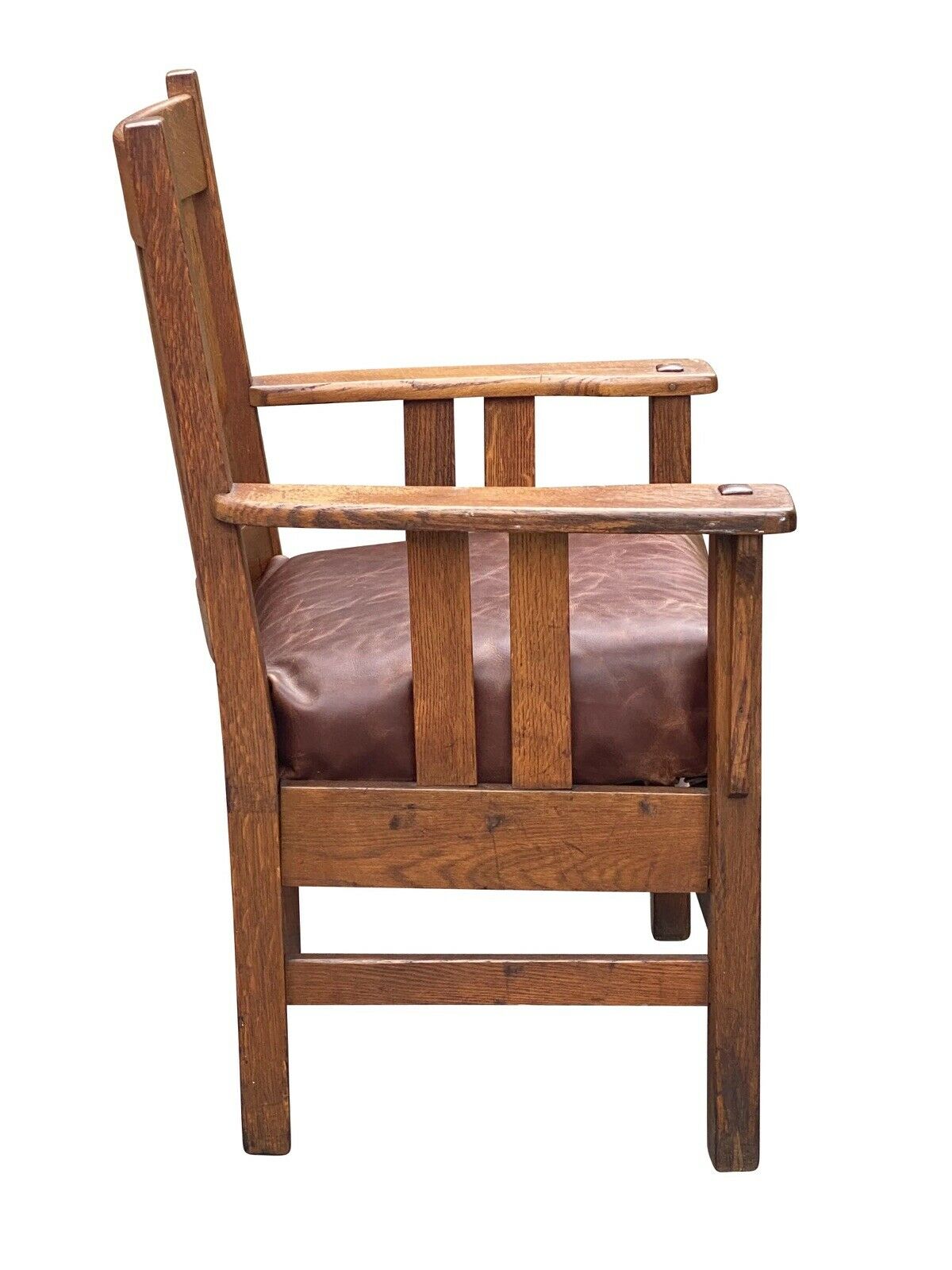 Antique Arts & Crafts / Mission Oak JM Young Arm Chair W/ Leather Seat