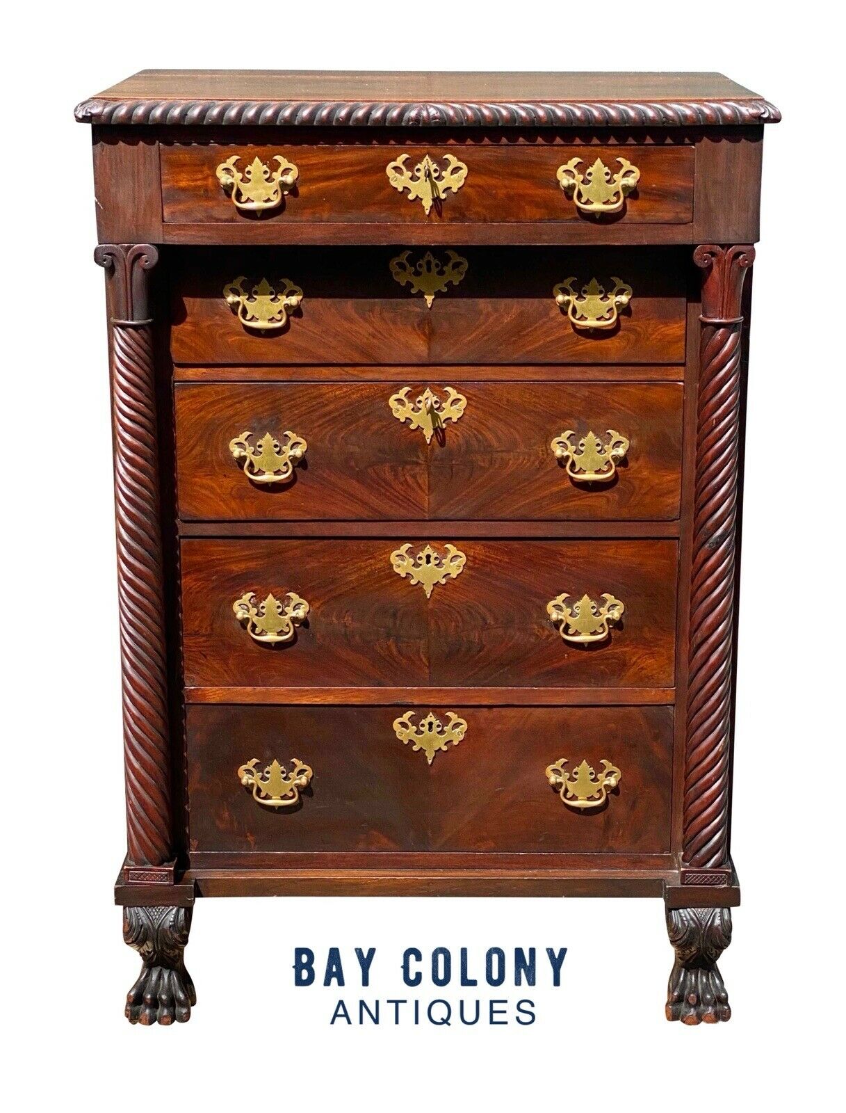 19th C Antique Pennsylvania Neoclassical Mahogany Lingerie Chest / Dresser
