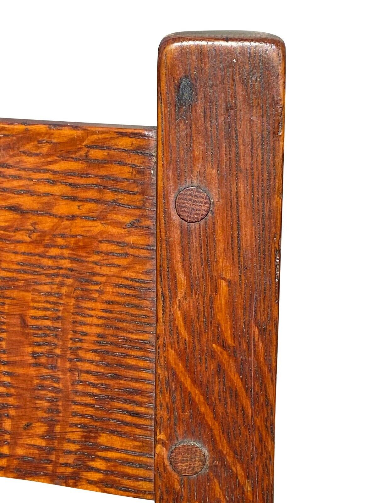 20TH C ANTIQUE ARTS & CRAFTS / MISSION OAK L&JG STICKLEY TIGER OAK ROCKING CHAIR