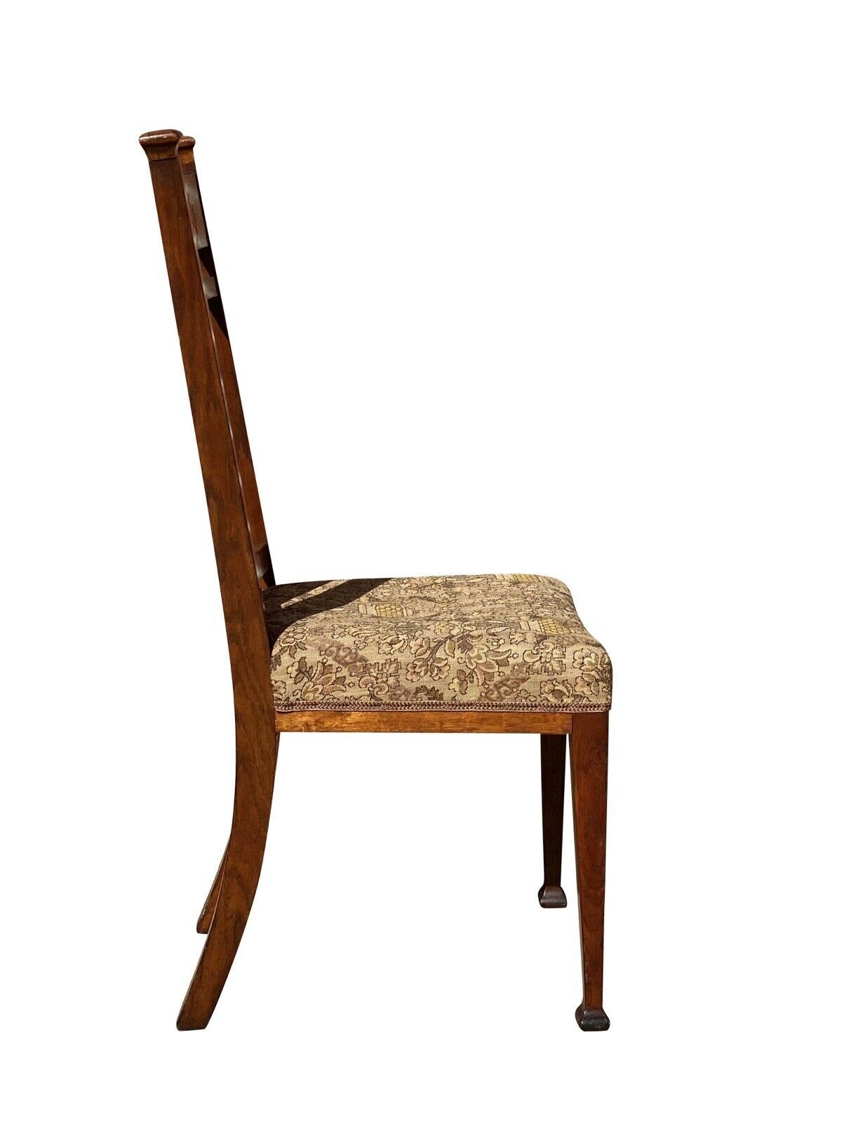 20TH C ANTIQUE ARTS & CRAFTS / ART NOUVEAU TIGER OAK SIDECHAIR W/ METAL INLAY