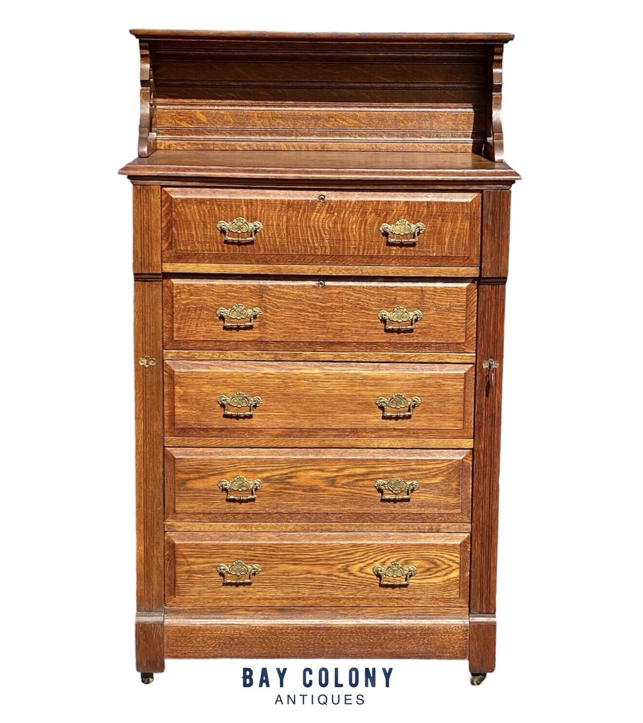 Antique Victorian Tiger Oak Chest Of Drawers / Lock Side Chest