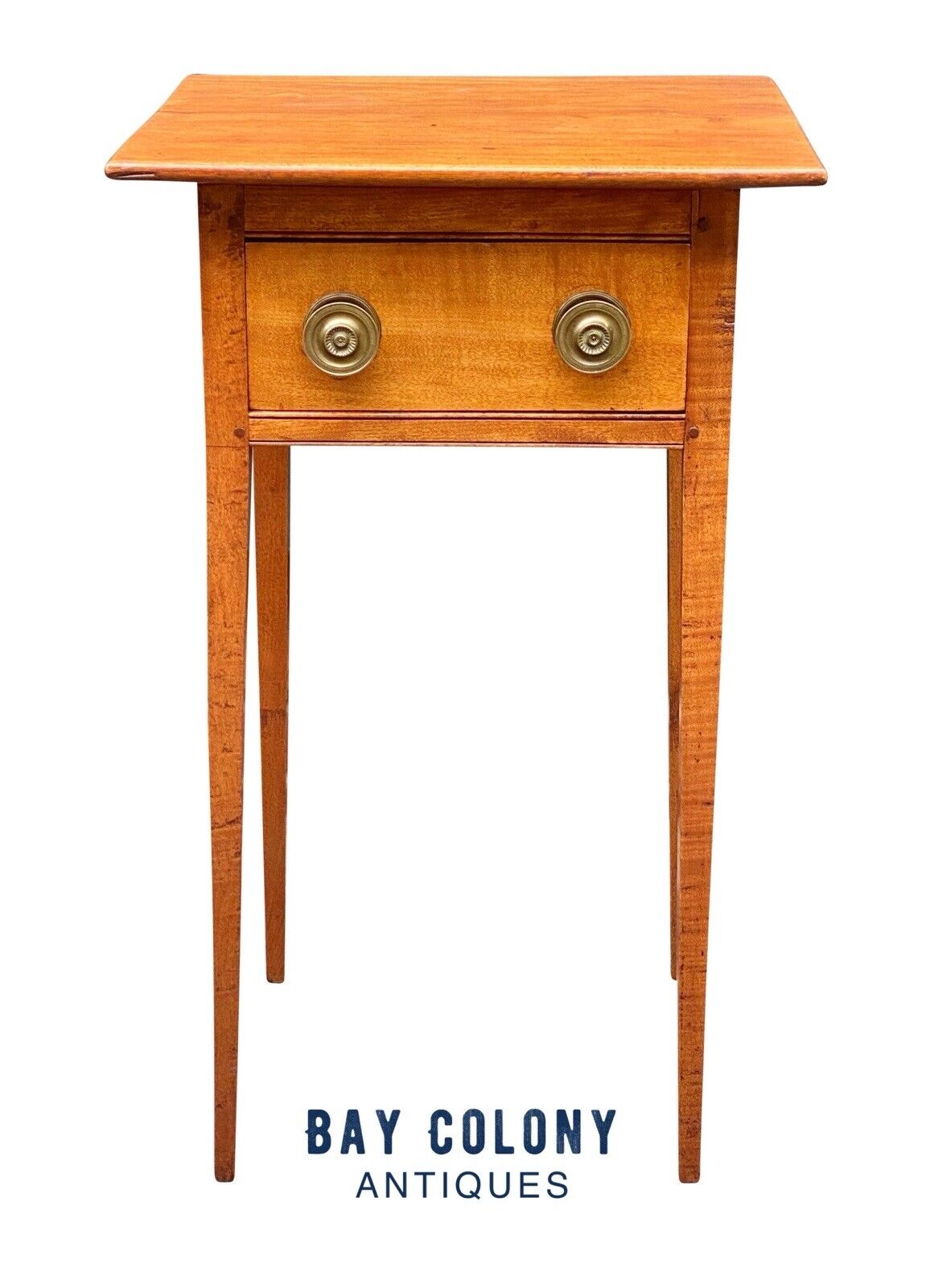 19th C Antique Federal Period Cherry & Tiger Maple Worktable / Nightstand