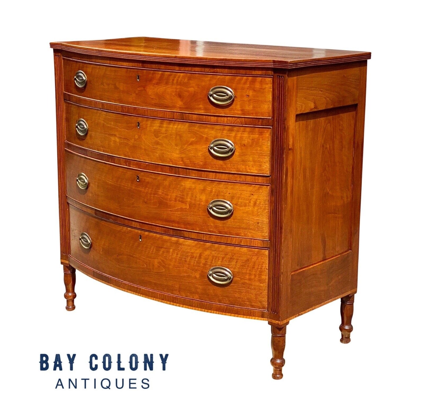 18th Century Antique Sheraton Cherry Bowfront Chest of Drawers / Dresser