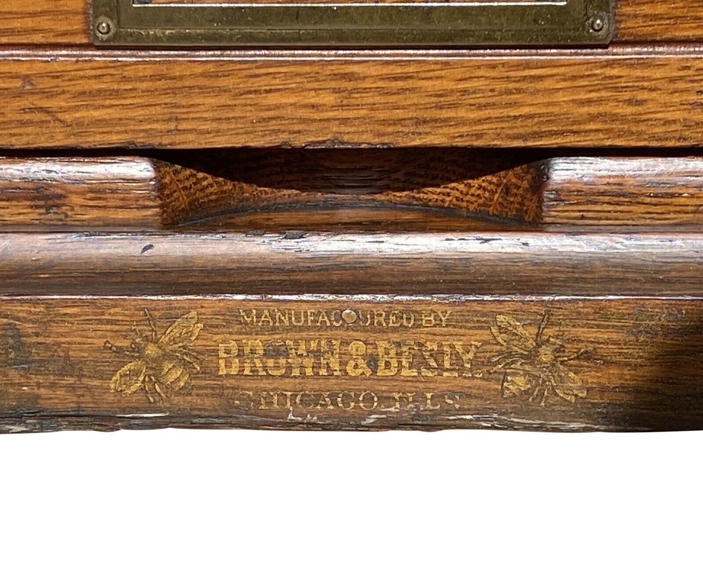 20th C Antique Industrial Oak 2 Drawer Desktop Brown & Besly Letter File Cabinet