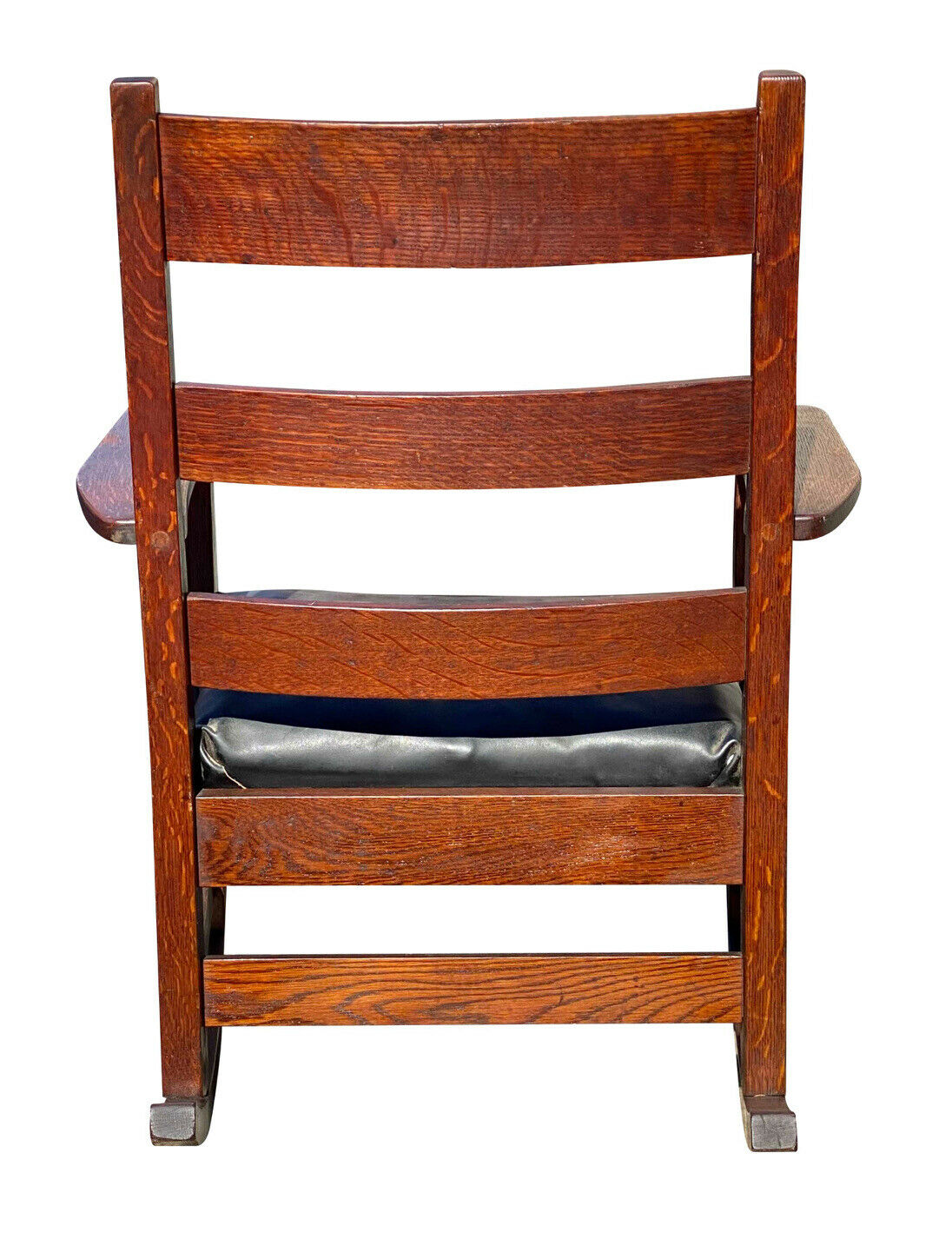 20TH C ANTIQUE ARTS & CRAFTS / MISSION OAK L&JG STICKLEY TIGER OAK ROCKING CHAIR