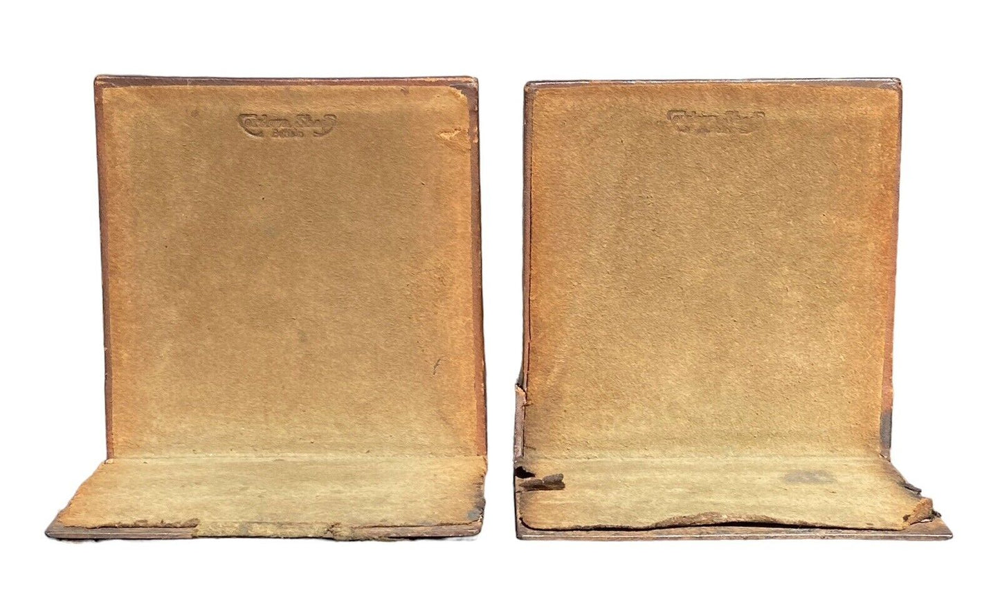 Antique Arts & Crafts Leather Cordova Shop Bookends - Buffalo NY