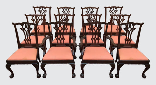 CHIPPENDALE STYLE SET OF 12 ANTIQUE MAHOGANY DINING CHAIRS & MASTERPIECES!
