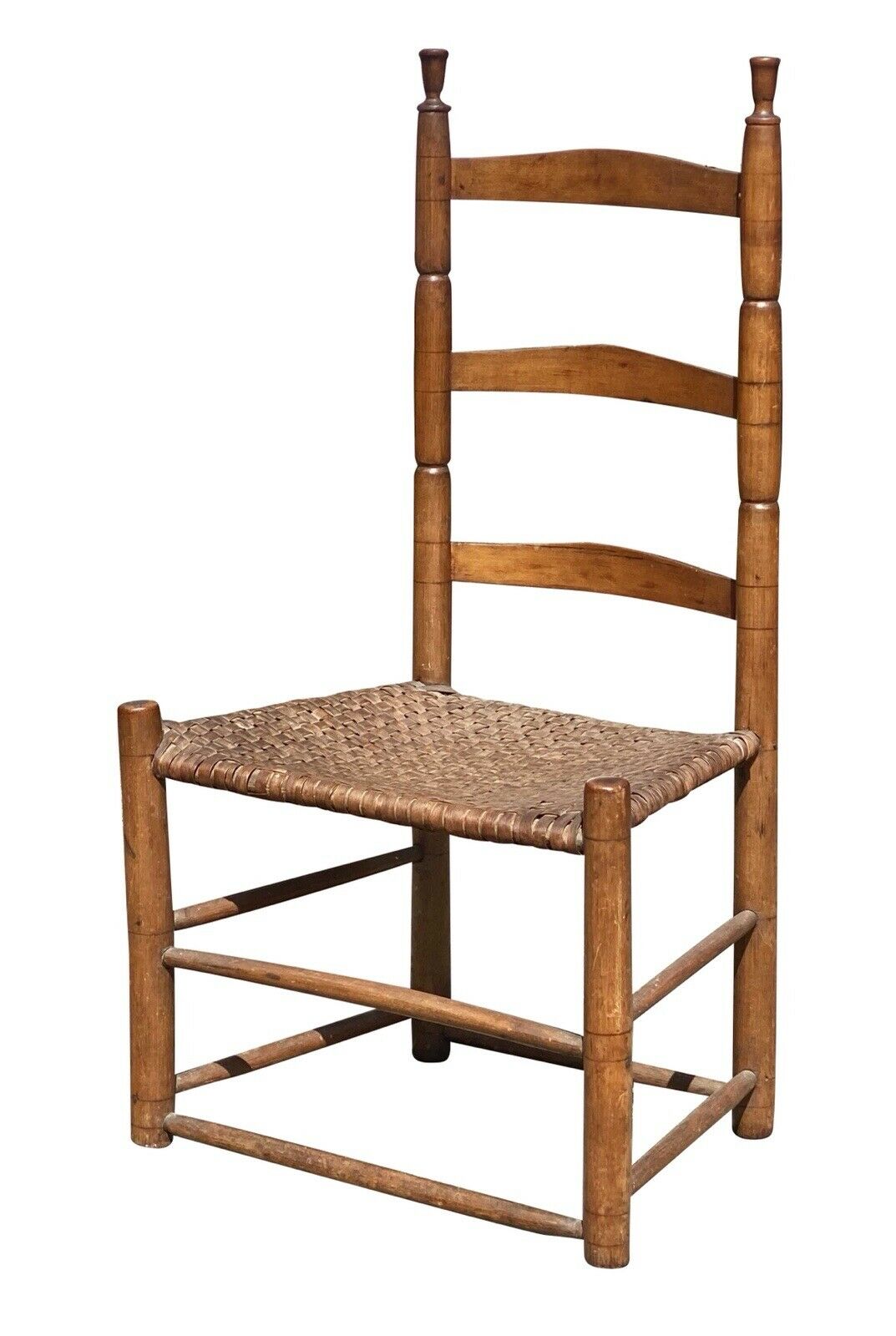 18th C Antique Queen Anne Maple & Ash Ladderback Chair W/ Splint Seat