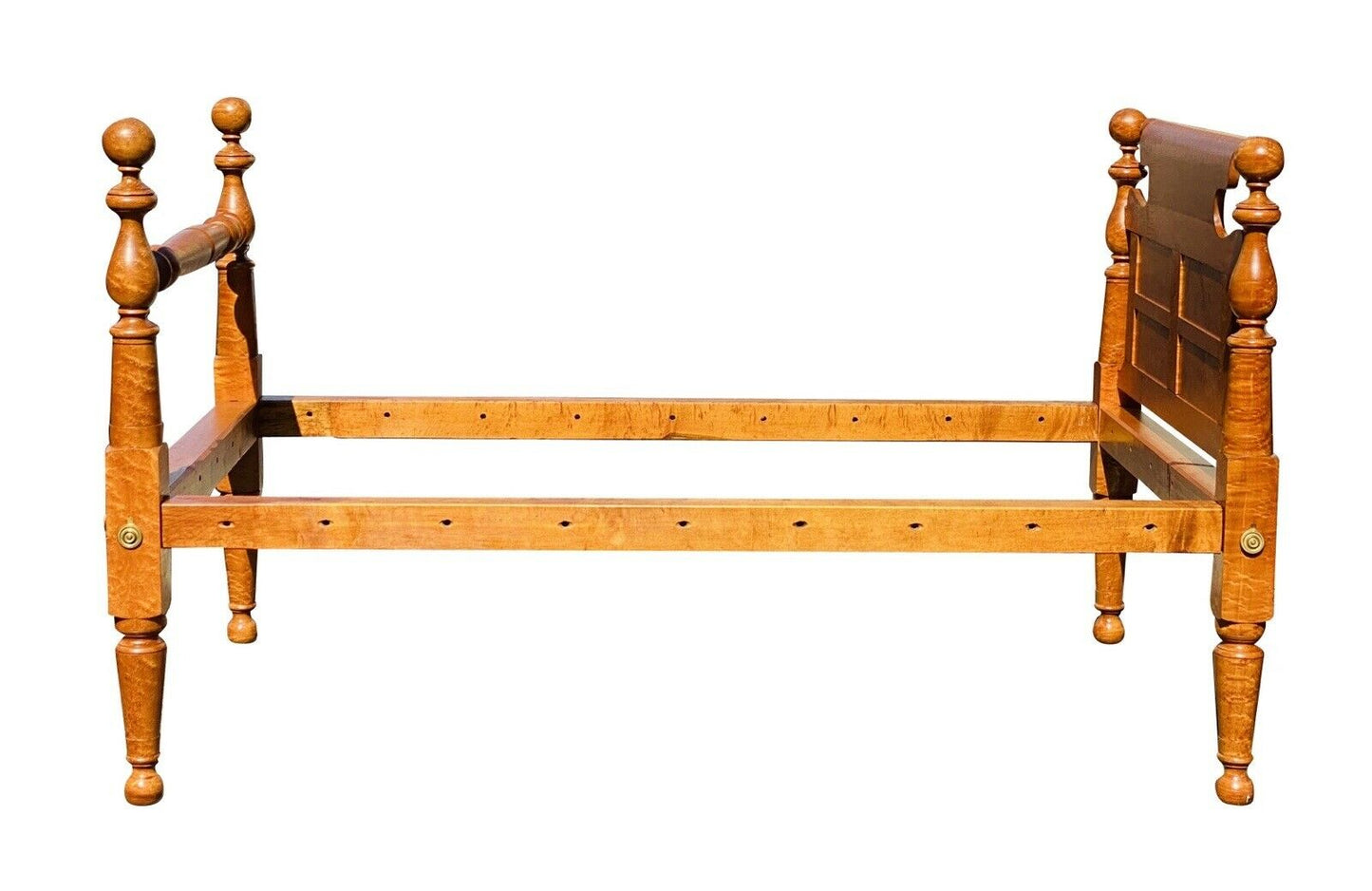 19th C Antique Federal Period Birds Eye Maple Cannonball Bed - Rope Bed