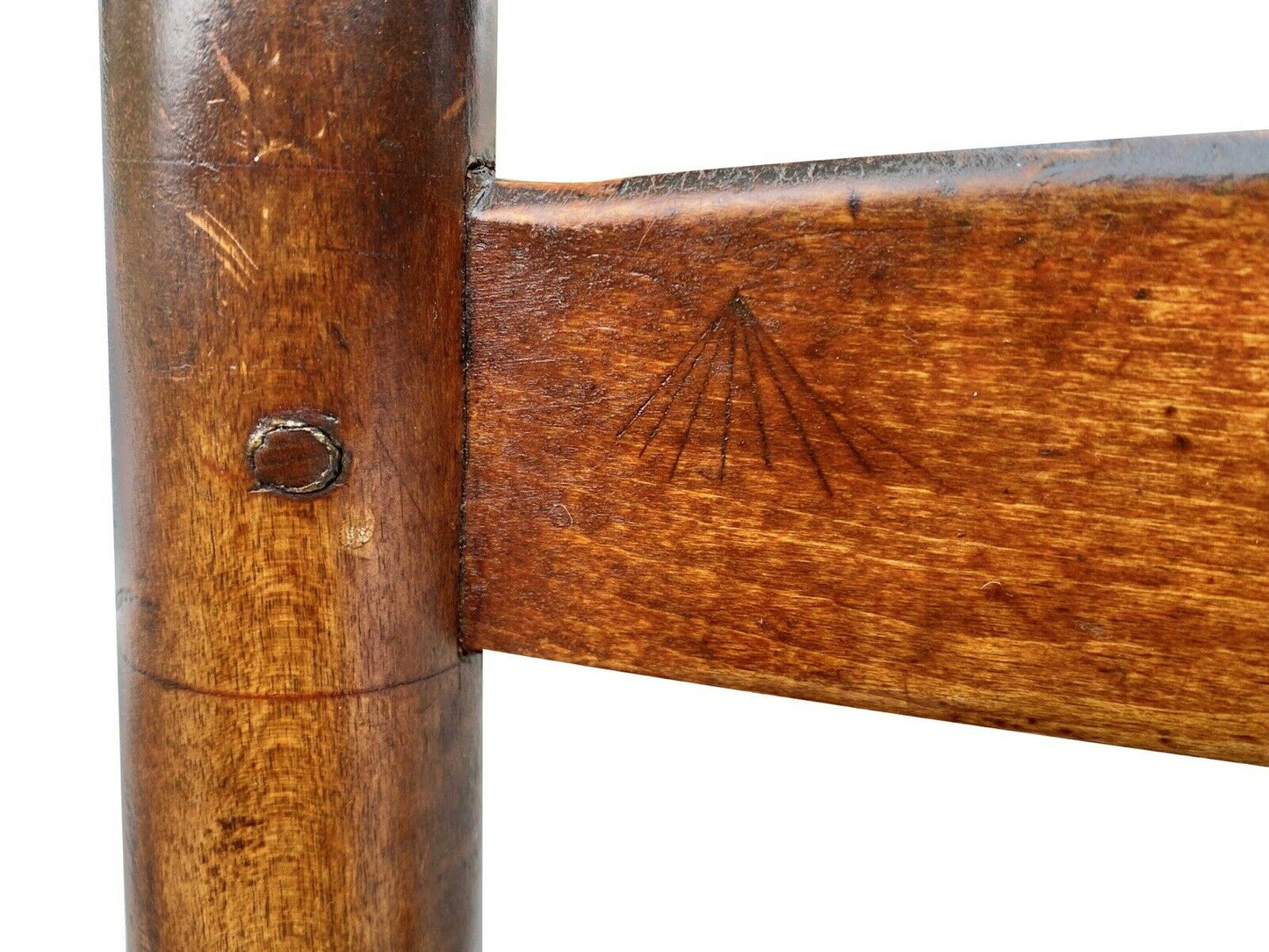 18th C Antique Queen Anne Country Primitive Ladder Back Chair W/ Splint Seat