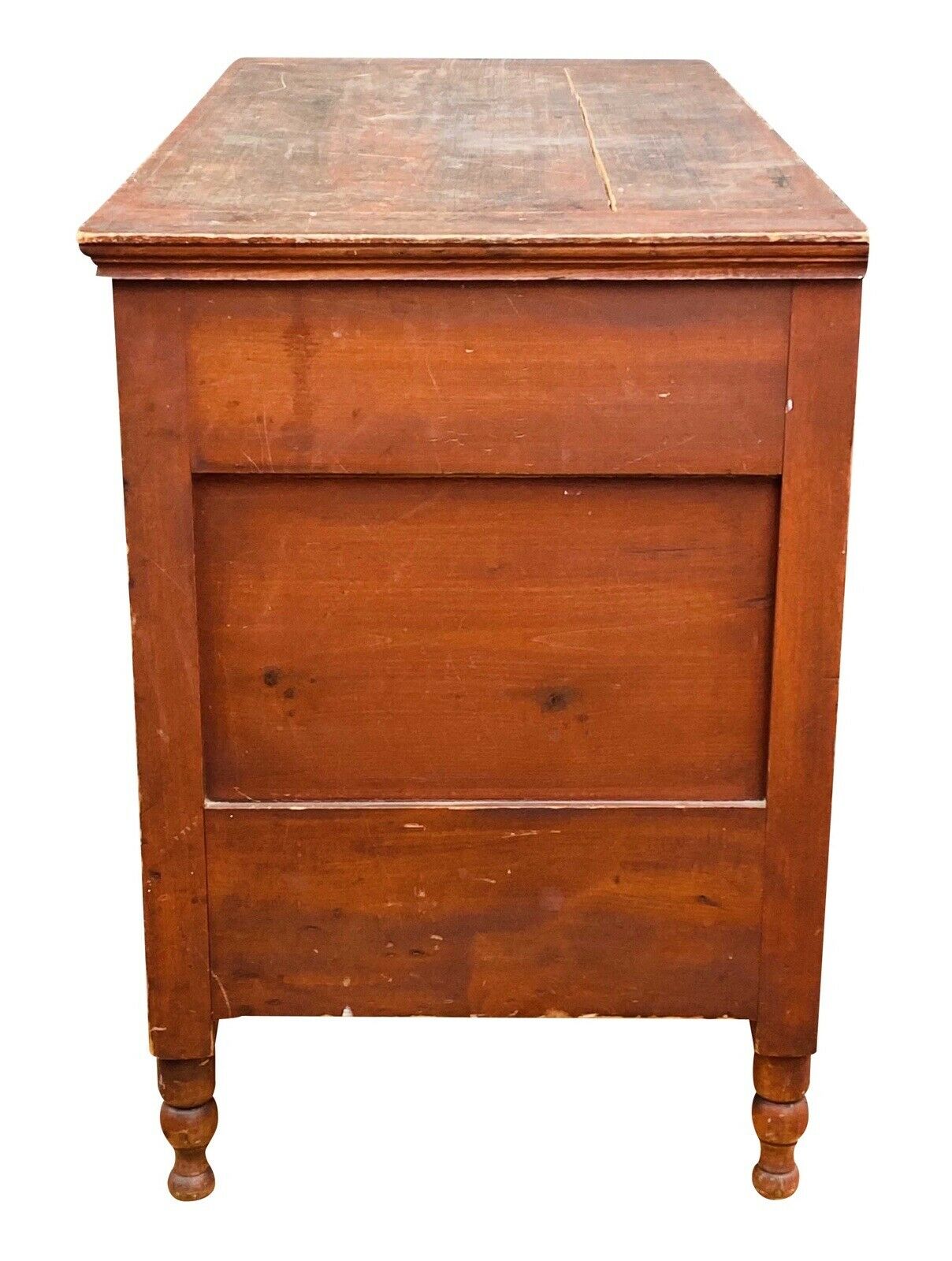 19th C Antique Federal Period Red Wash Blanket Box With 2 Drawers
