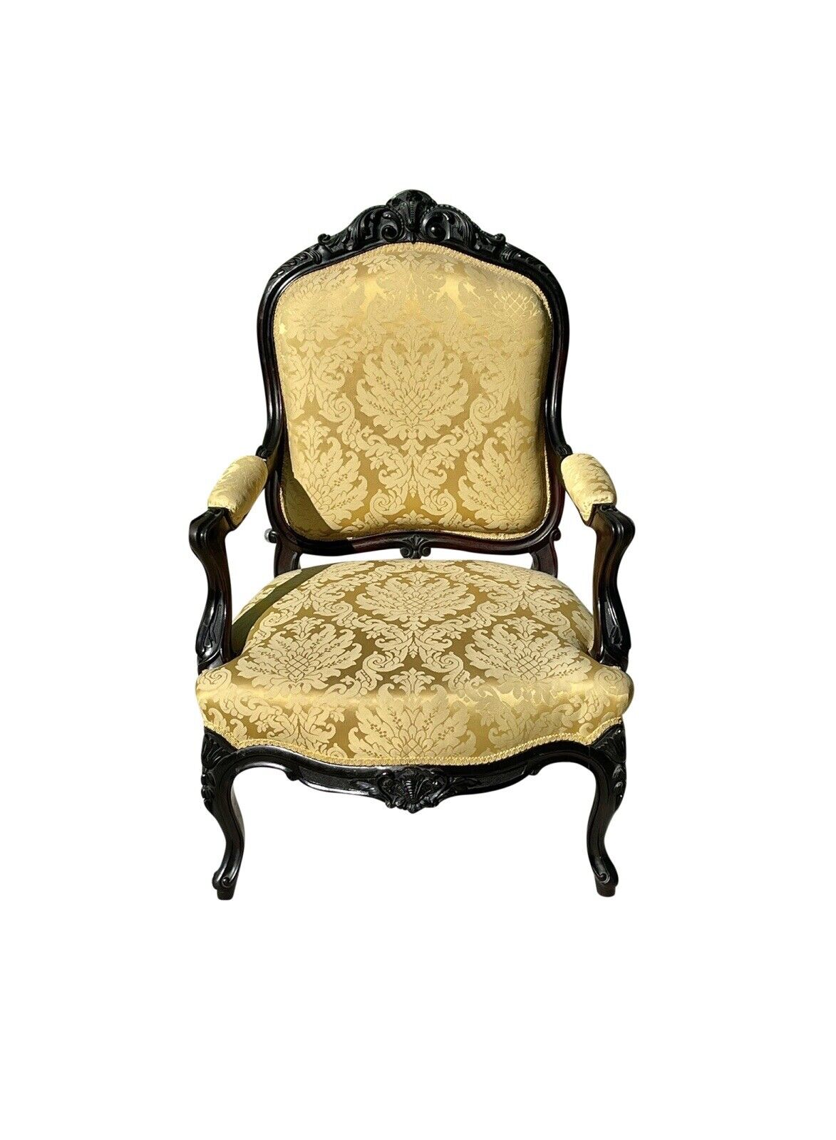 Pair of Louis Xiv Ebonized Rosewood Fauteuil a La Reine Arm Chairs in Satin Gold