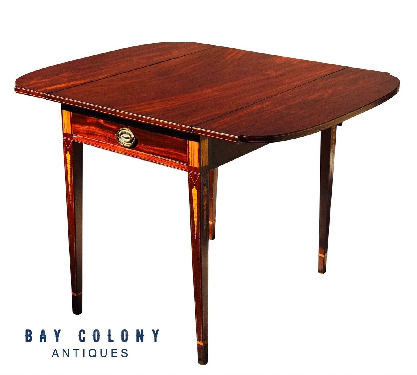 19TH C ANTIQUE PELATIAH BLISS MAHOGANY HEPPLEWHITE DROP LEAF PEMBROKE TABLE