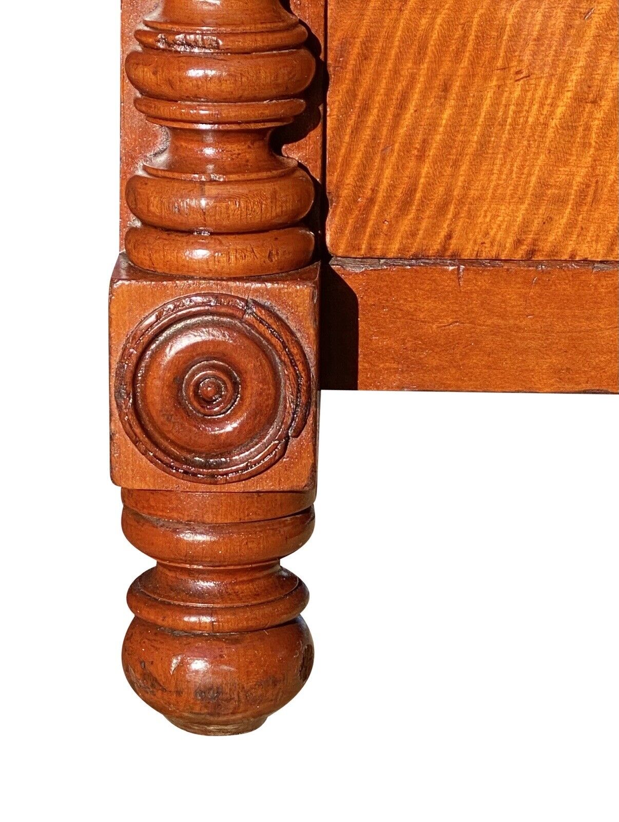 19th C Antique Sheraton Cherry & Tiger Maple Chest of Drawers / Dresser