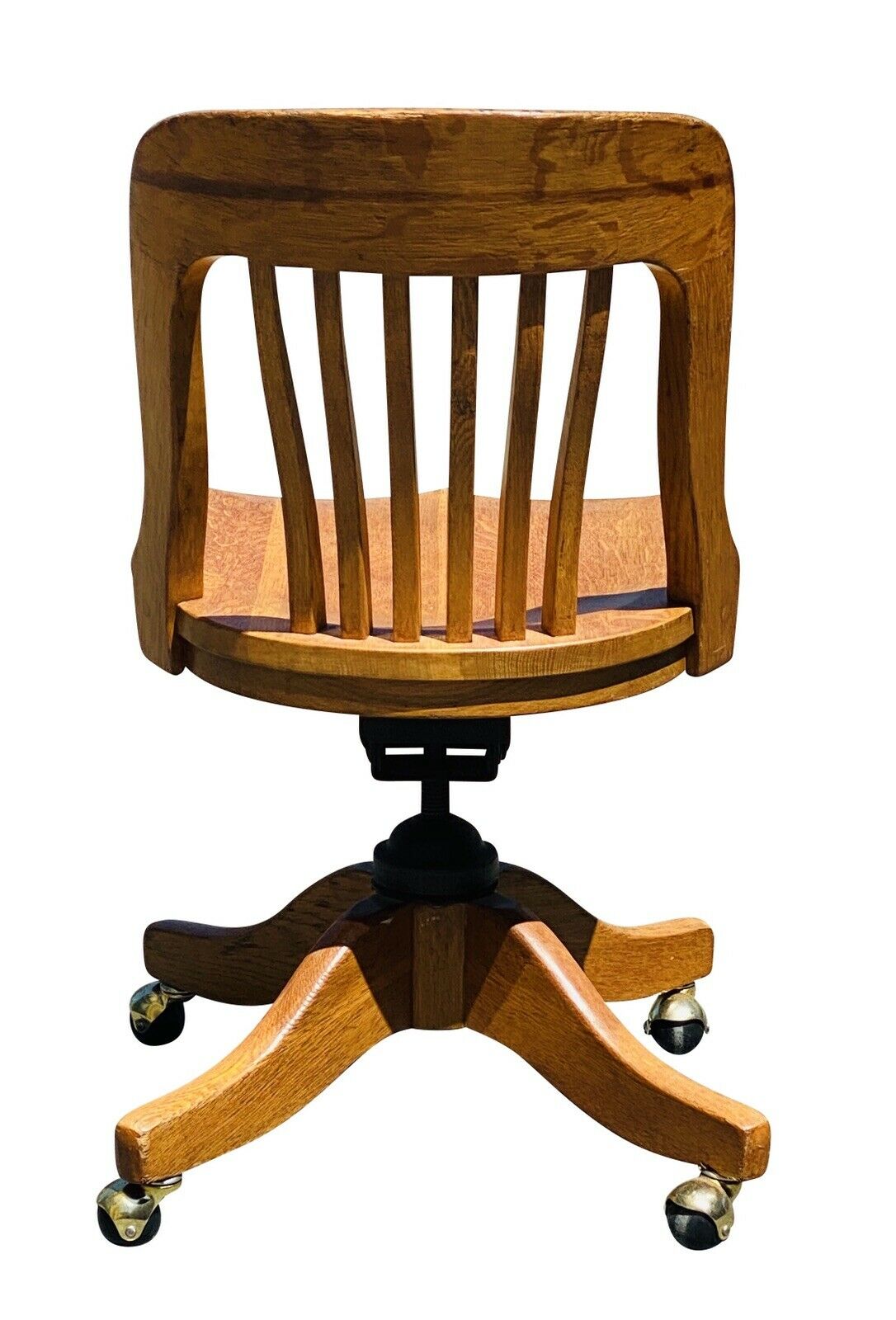 19TH C ANTIQUE VICTORIAN TIGER OAK SWIVEL OFFICE DESK CHAIR