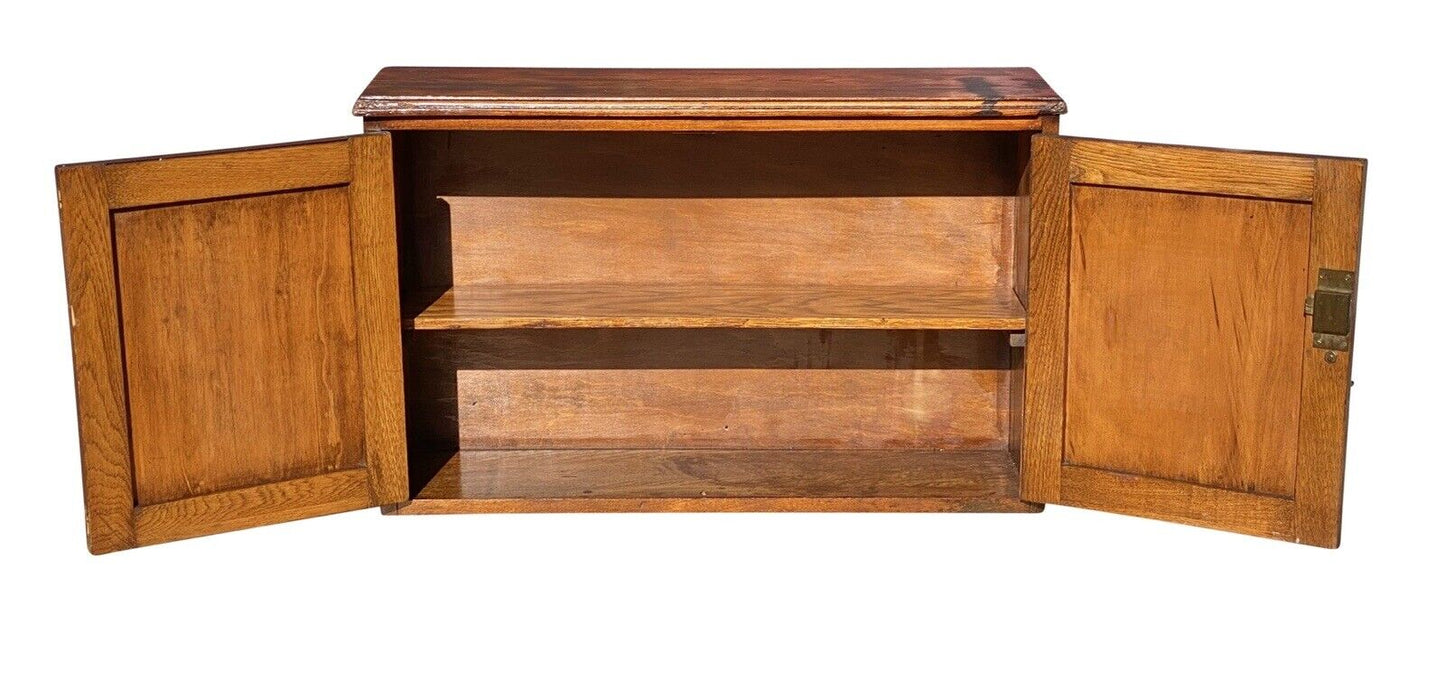 19th C Antique Victorian Oak Hanging Wall Cabinet / Cupboard