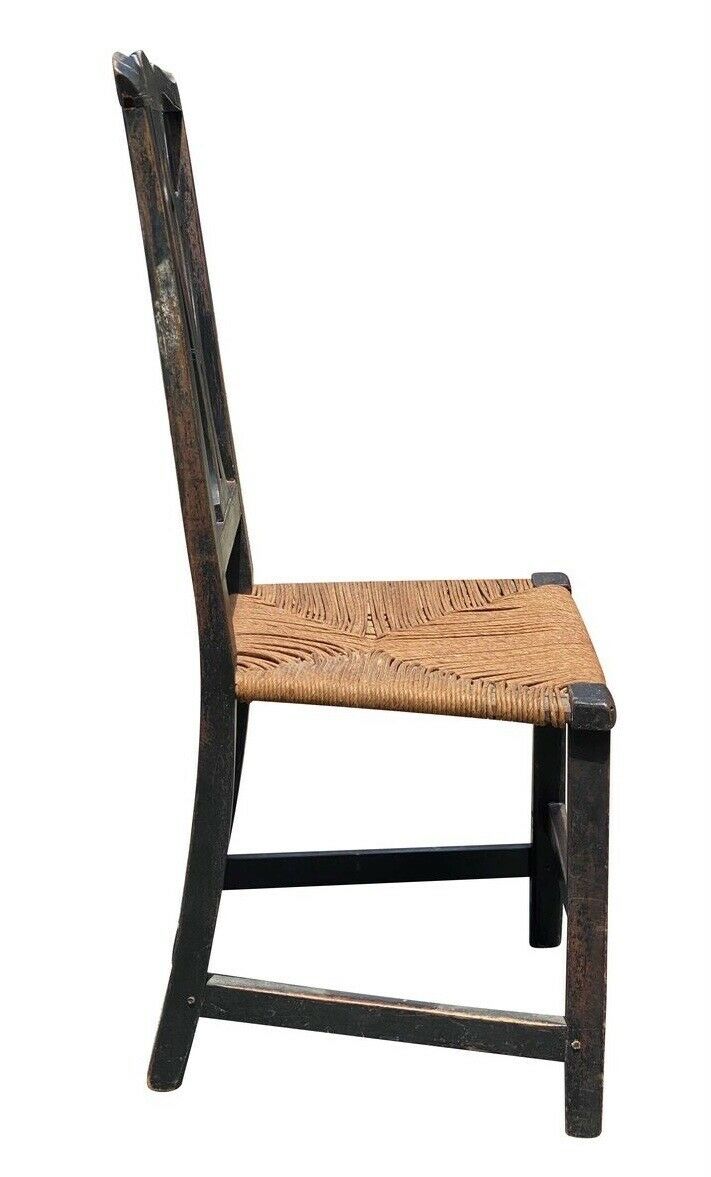 18TH C ANTIQUE NEW ENGLAND COUNTRY PRIMITIVE CHIPPENDALE SIDE CHAIR W/ RUSH SEAT
