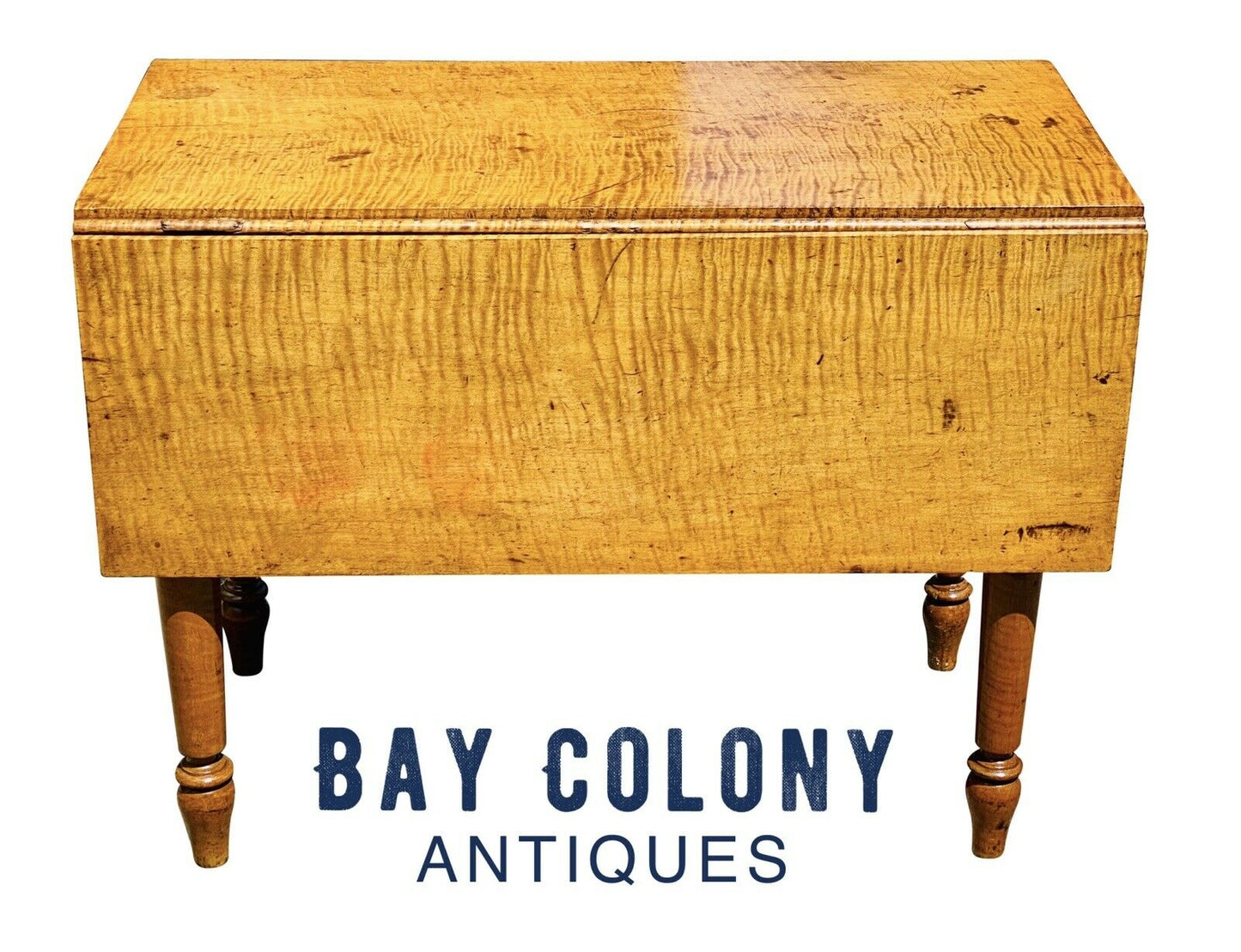 19TH C ANTIQUE COUNTRY PRIMITIVE TIGER MAPLE DROP LEAF DINING TABLE