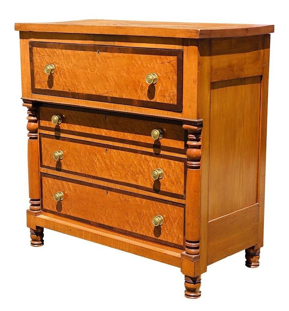 19TH C ANTIQUE FEDERAL PERIOD TIGER & BIRDS EYE MAPLE PENNSYLVANIA BUTLERS DESK