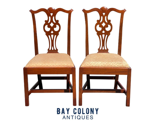 18th C Antique Pair of Salem Ma Chippendale Chairs - Heart & Diamond Design