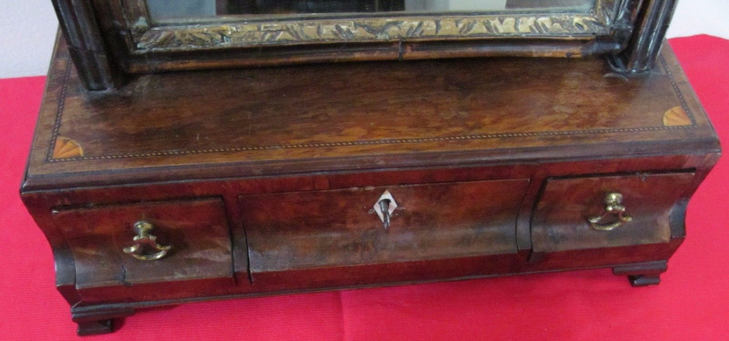 IMPORTANT EARLY 18TH CENTURY INLAID QUEEN ANNE SHAVING MIRROR-BEST SPECIMEN!