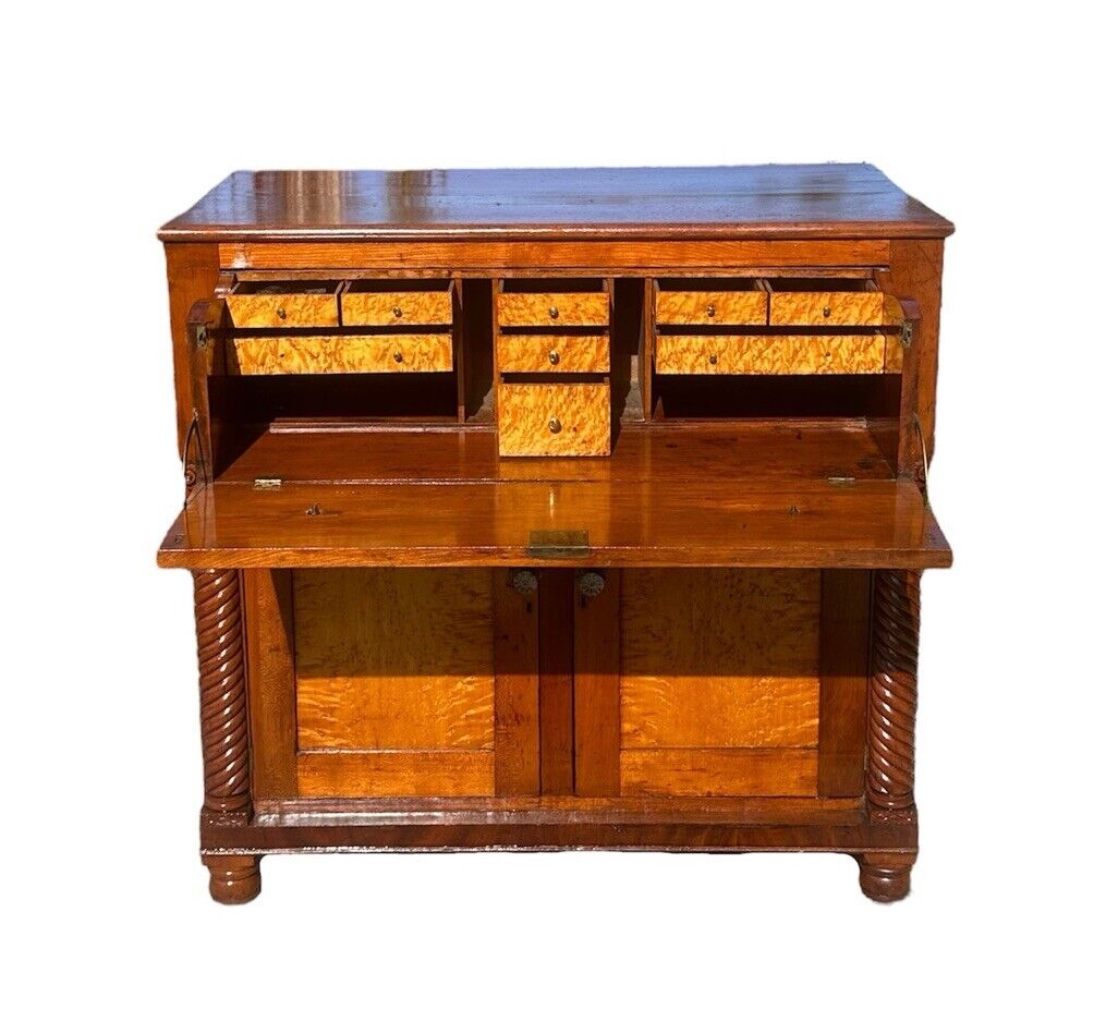 Antique Federal Bird's Eye Maple & Cherry Jelly Cabinet With Rare Butler's Desk