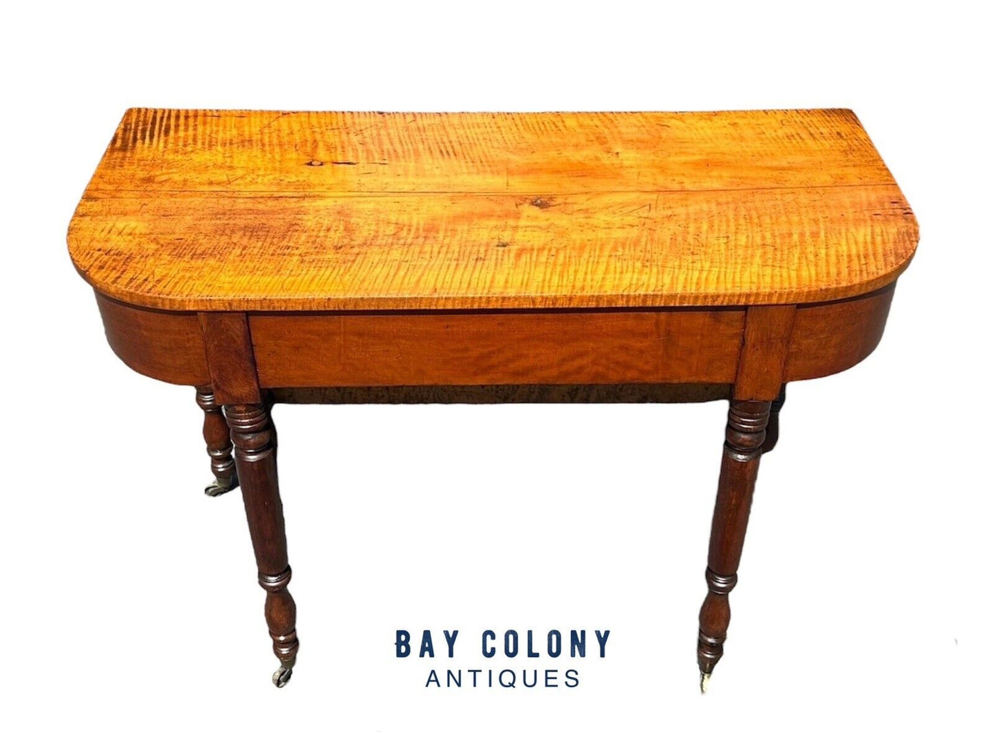 Early 19th Century Antique Federal Tiger Maple & Cherry Dropleaf Bakers Table