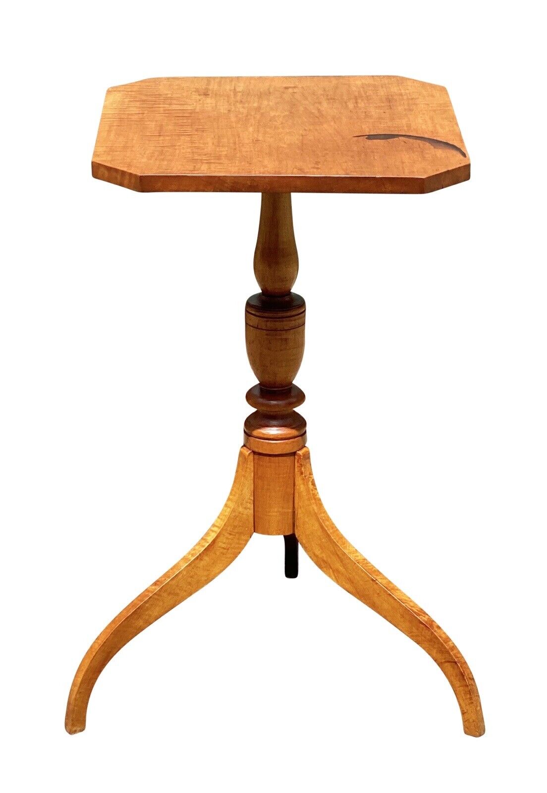 19th C Antique Federal Period Tiger Maple Candlestand / End Table - Curly Maple
