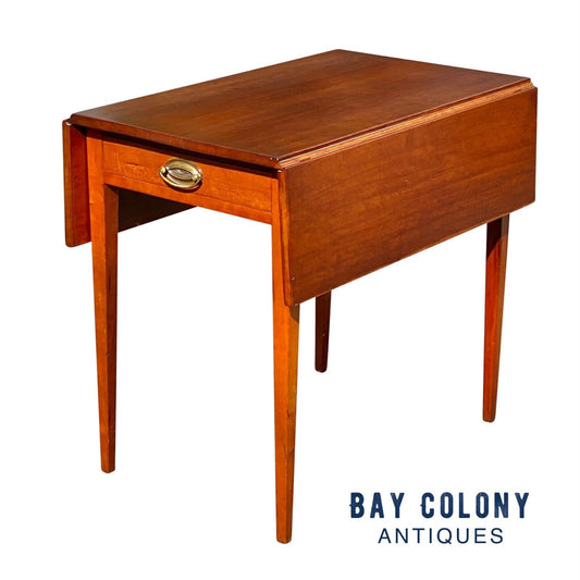 19th C Antique Federal Period Cherry Drop Leaf Pembroke Table With Drawer