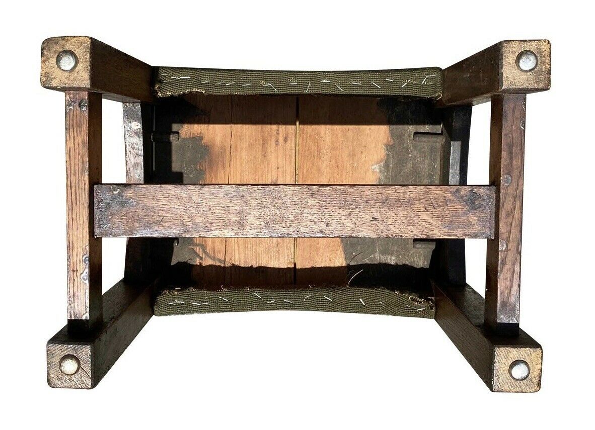 20TH C ANTIQUE ARTS & CRAFTS / MISSION OAK NEEDLEPOINT SEAT FOOTSTOOL ~ STICKLEY