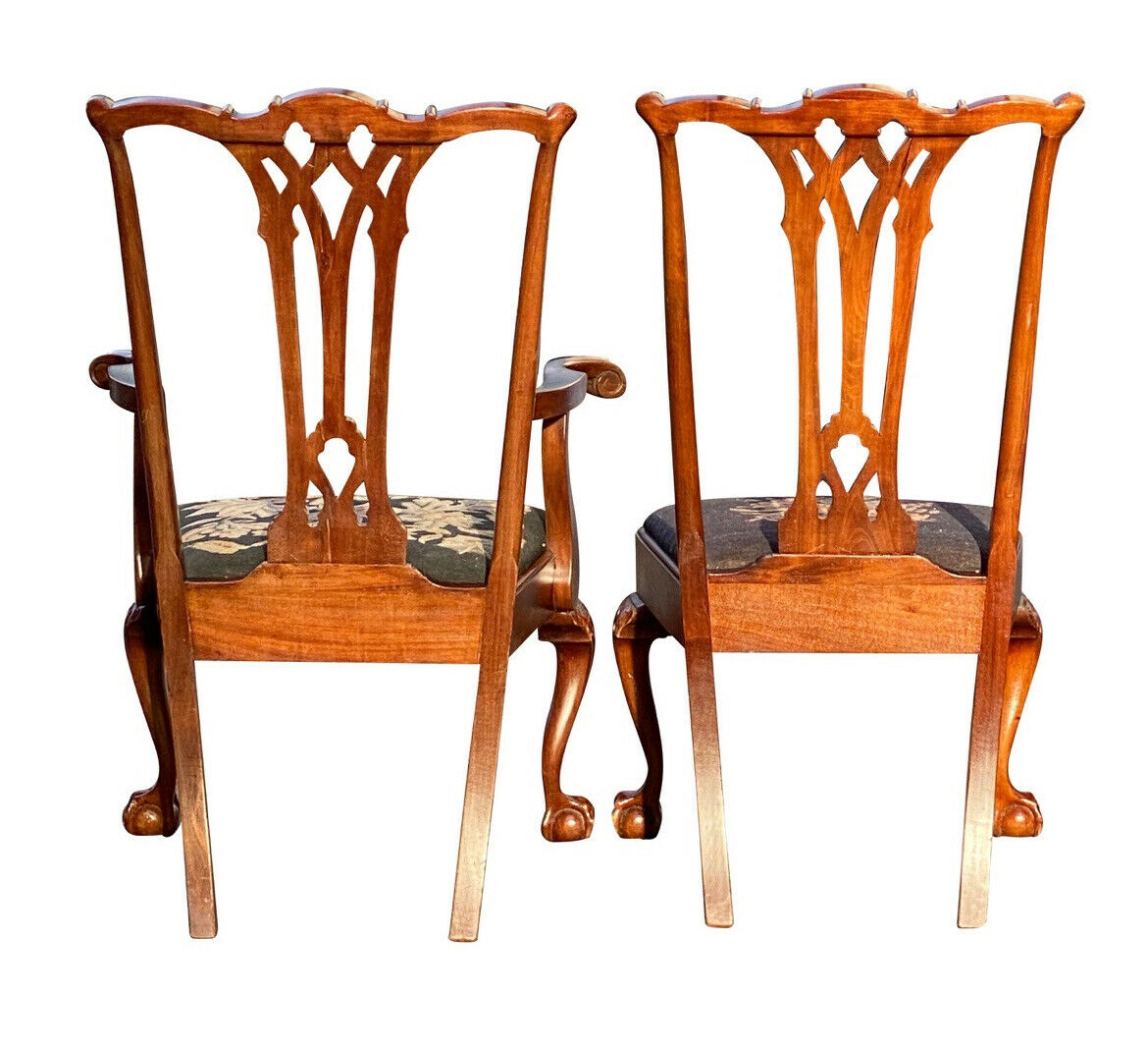 20TH C CHIPPENDALE ANTIQUE STYLE SET OF 8 SHELL CARVED MAHOGANY DINING CHAIRS