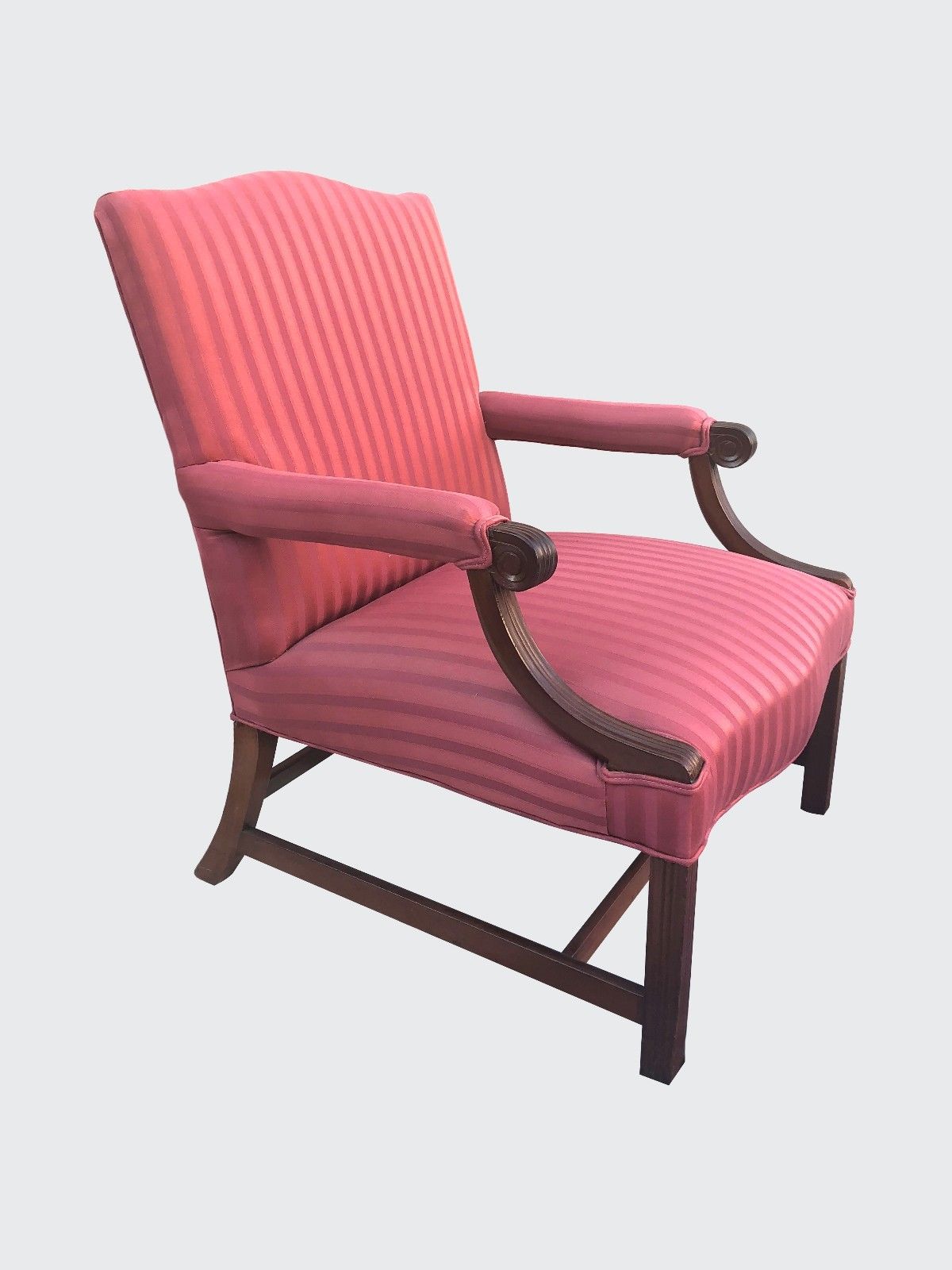 18TH CENTURY CHIPPENDALE MAHOGANY LOLLING CHAIR IN FABULOUS UPHOLSTERY