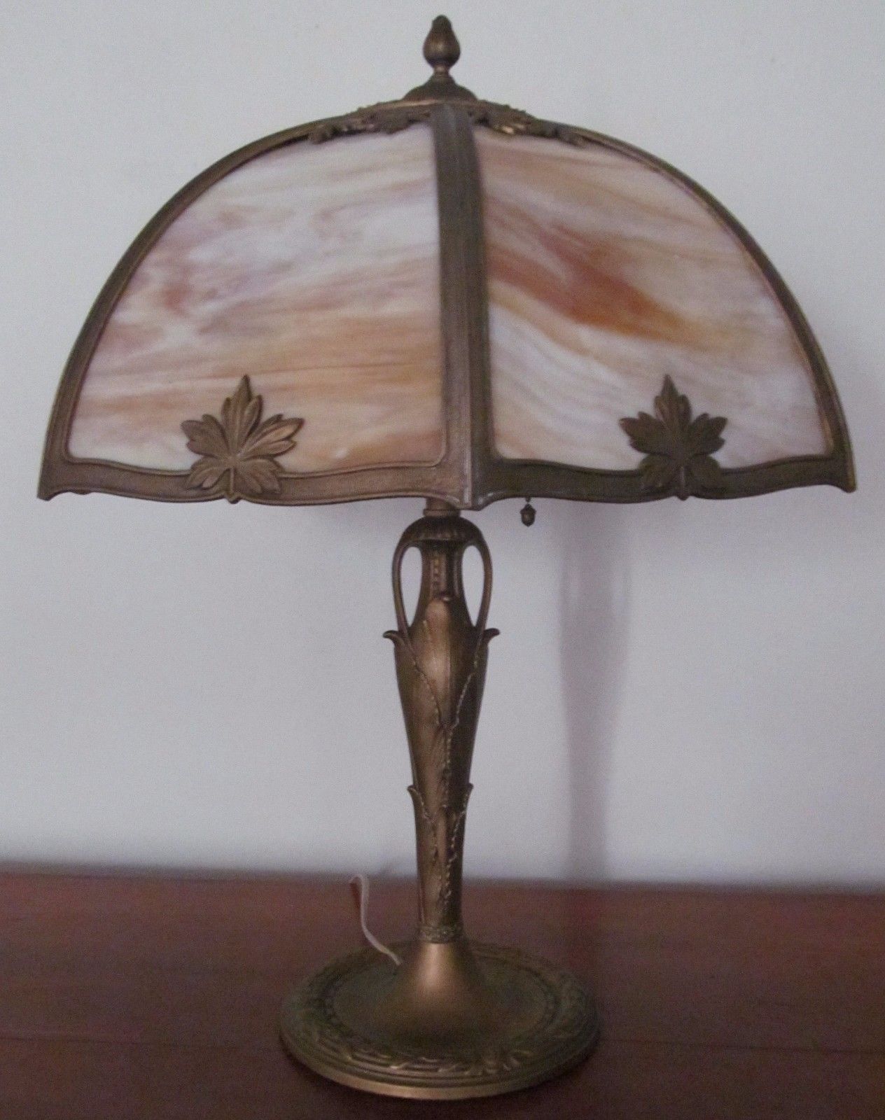 ARTS & CRAFTS MILLER TABLE LAMP WITH CARAMEL COLORED 6 PANEL FILIGREE SHADE