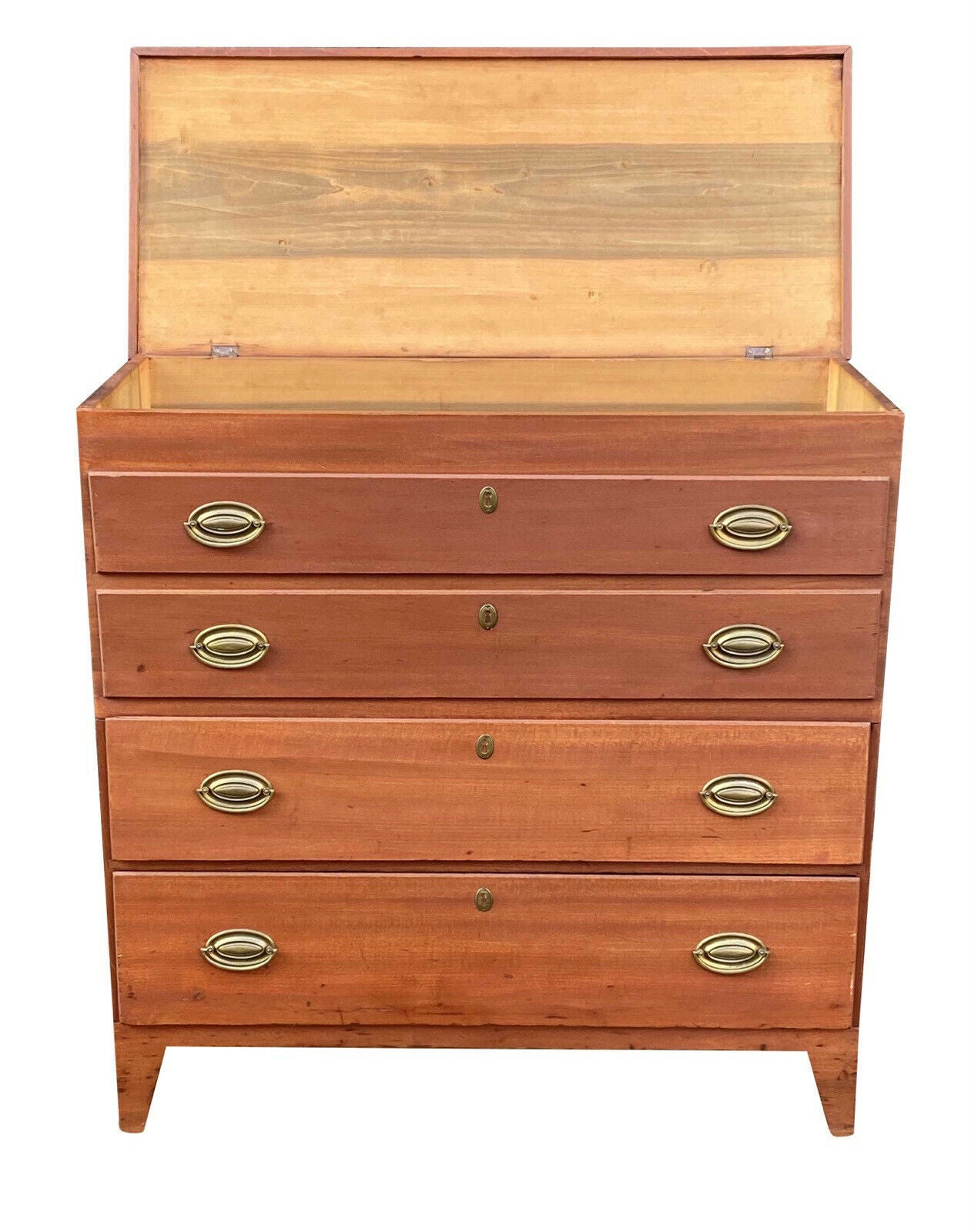 Antique Hepplewhite Tulip Poplar Lift Top Blanket Box / Mule Chest