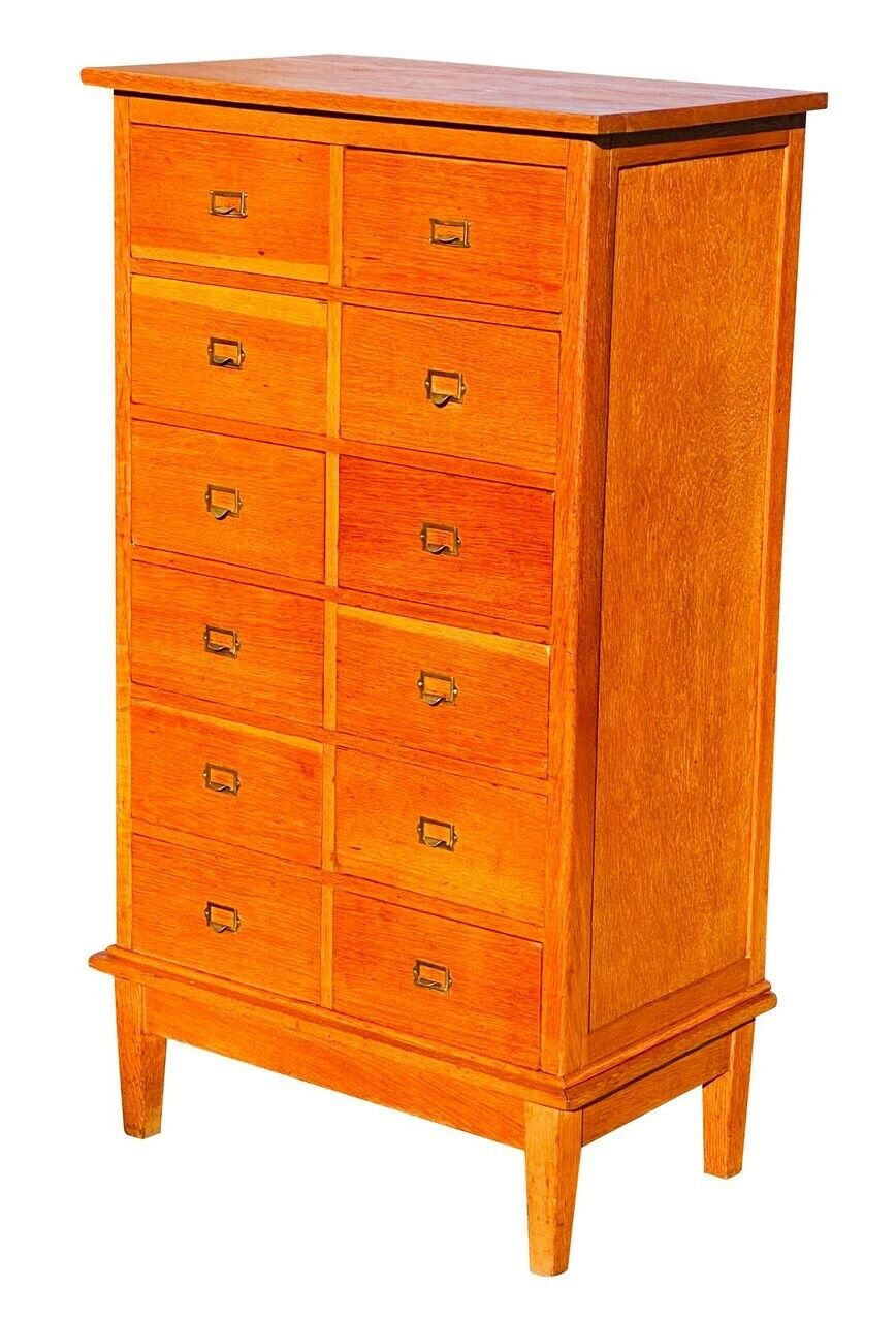 20TH C ANTIQUE ARTS & CRAFTS / MISSION OAK 12 DRAWER OFFICE FILE CABINET