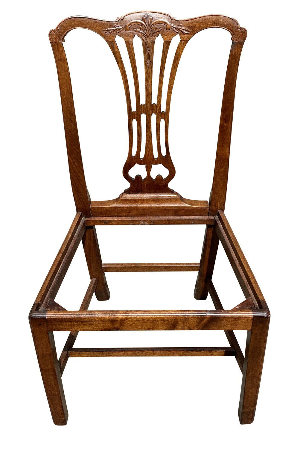 19TH C SET OF 8 ANTIQUE MAHOGANY CHIPPENDALE DINING CHAIRS W/ FLORAL SEATS