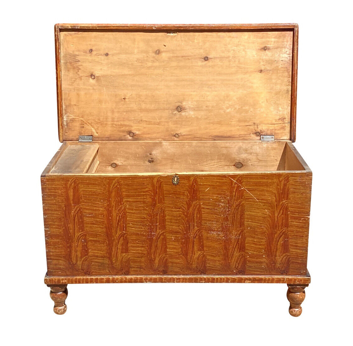 19th C Antique Pennsylvania Federal Period Grain Painted Blanket Chest