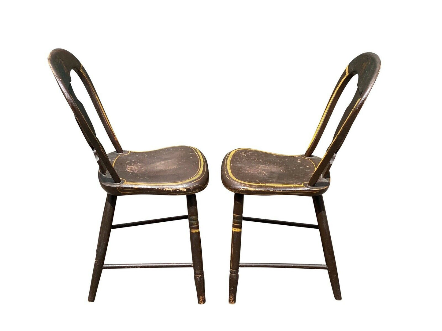 Antique Country Primitive Set of 6 Fancy Paint Hoop Back Windsor Chairs