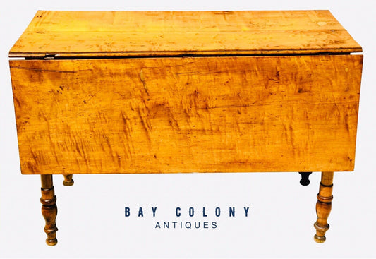 19TH C SHERATON PERIOD ANTIQUE TIGER MAPLE COUNTRY PRIMITIVE DROP LEAF TABLE