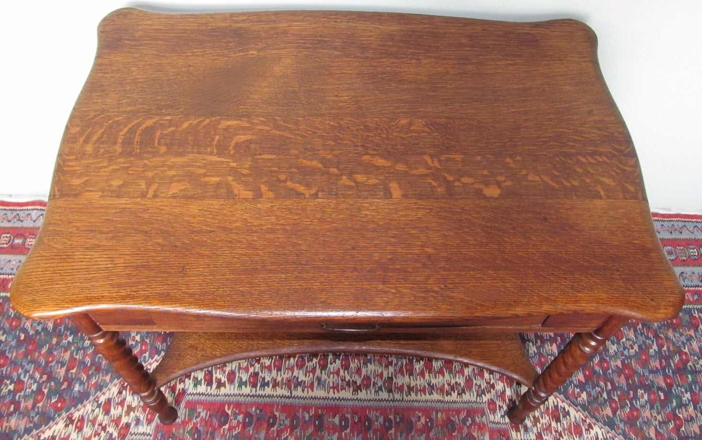 VICTORIAN SOLID TIGER OAK DESK WITH BARLEY TWIST LEGS