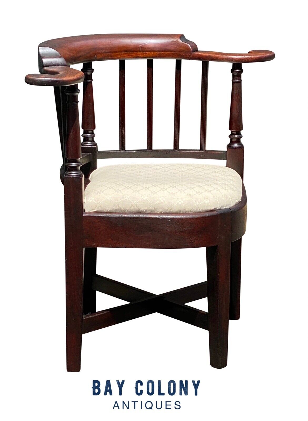 18th C Antique Queen Anne Boston Mahogany Corner Chair / Roundabout Chair